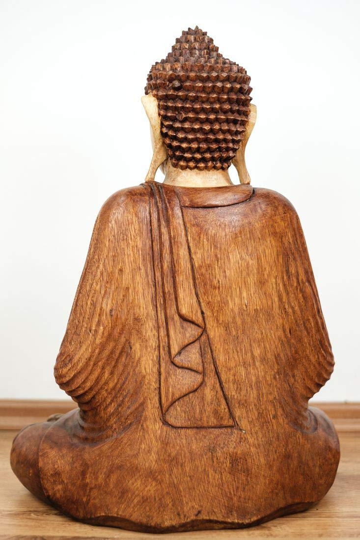 Livasia Bouddha en Bois de Bali, Statue bouddhique, Sculpture en Bois Massif, Durable et Fait Main (50 cm)