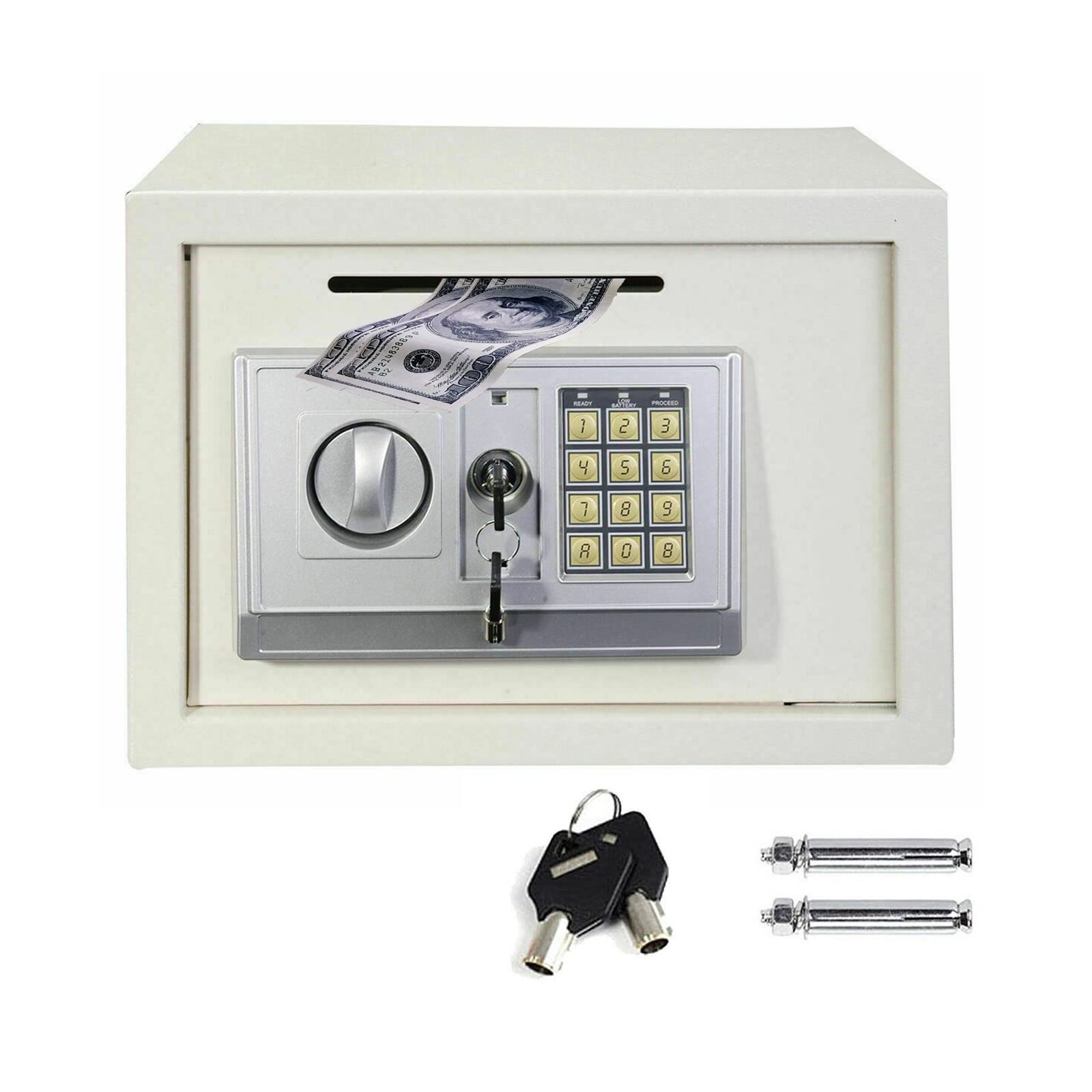 Jupitor Money Box Collection Drop Slot Safes 16L Electronic Digital Safe for Home, PIN Code Password, 2 Emergency Keys, Secure Wall Mounted And Floor Fixings, Security 14''x 10''x 10'' White