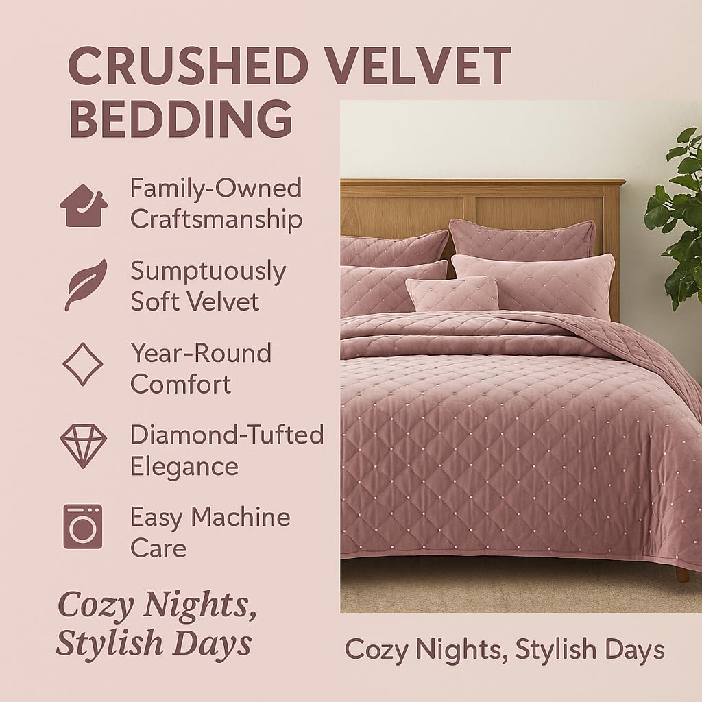 Tache Velvet Dreams Luxurious Velveteen Velour Super Soft Plush Warm Cozy Diamond Tufted Polka Dot Quilted Coverlet Royal Blue Bedspread Set, King: Queen Purple Mauve