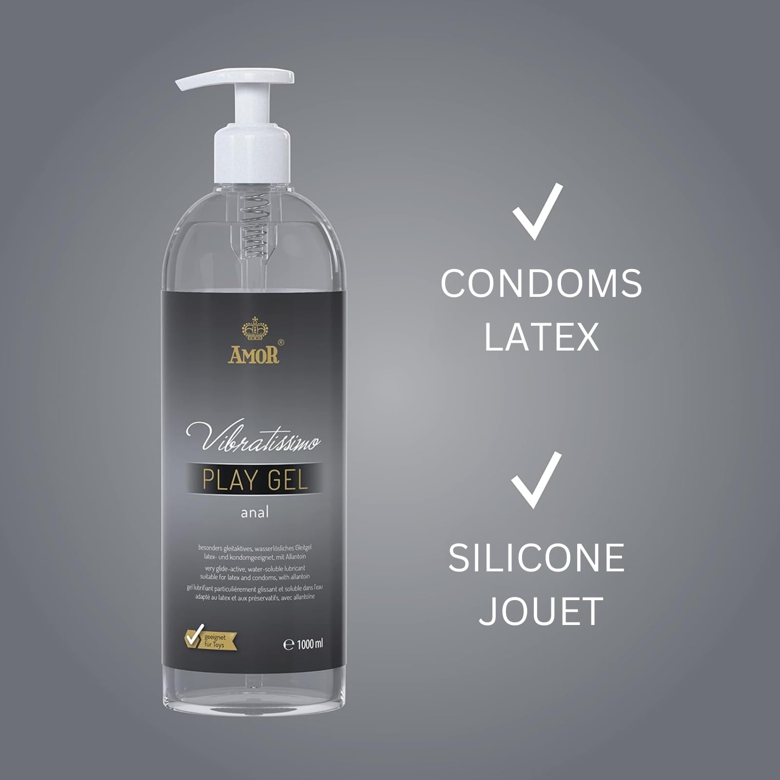 Vibratissimo Play Gel Anal 1000 ml I Lubrifiant extra glissant I Gels lubrifiants à base d'eau I Lubricant Gel convient pour les jouets en silicone & les préservatifs en latex