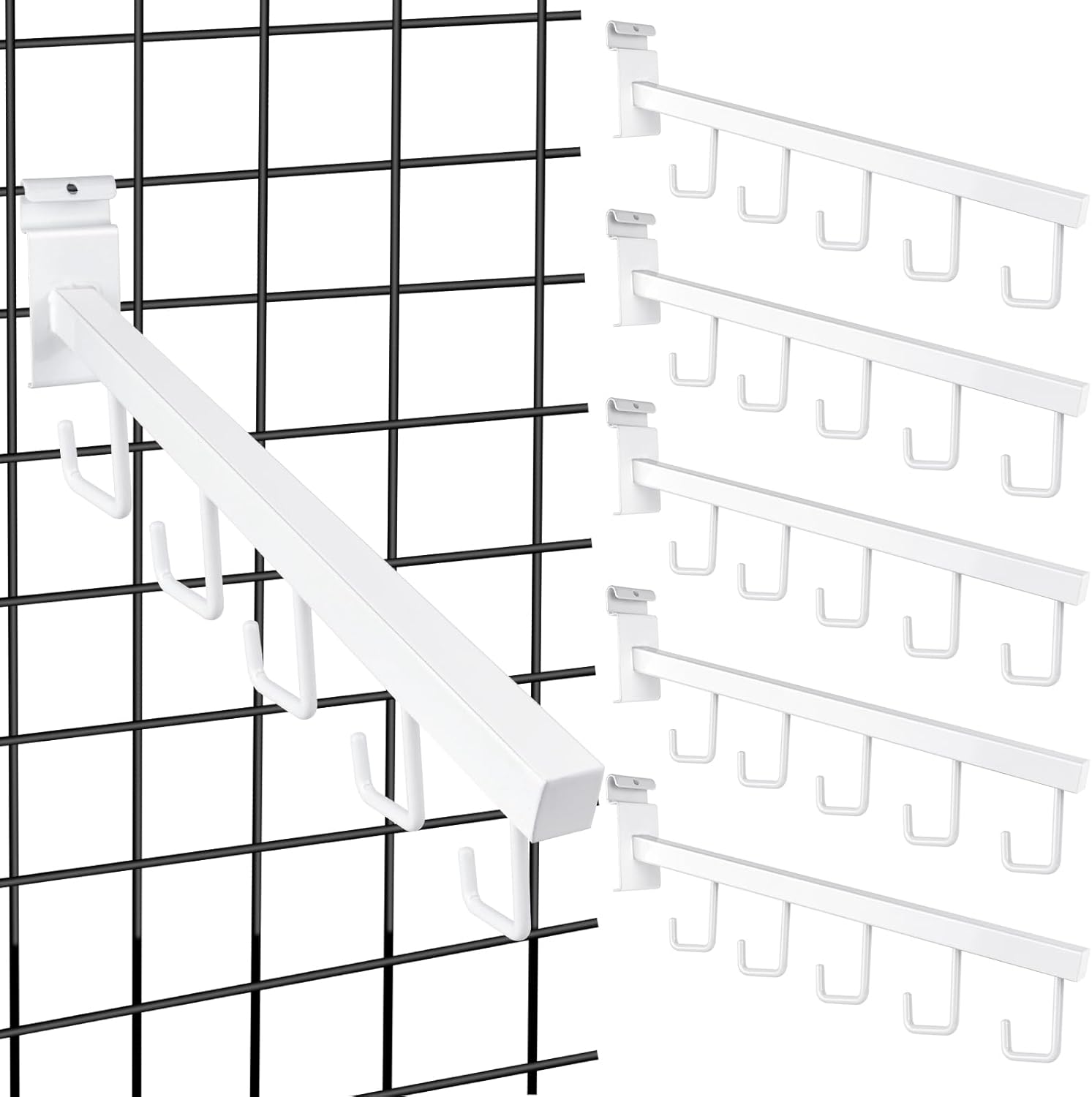 5 Pcs Waterfall Faceout Hooks 5 Hooks Metal Gridwall Accessories, 13.7 inch Gridwall Hooks Waterfall Hangers for Grid Wall Clothing Shop Retail Display
