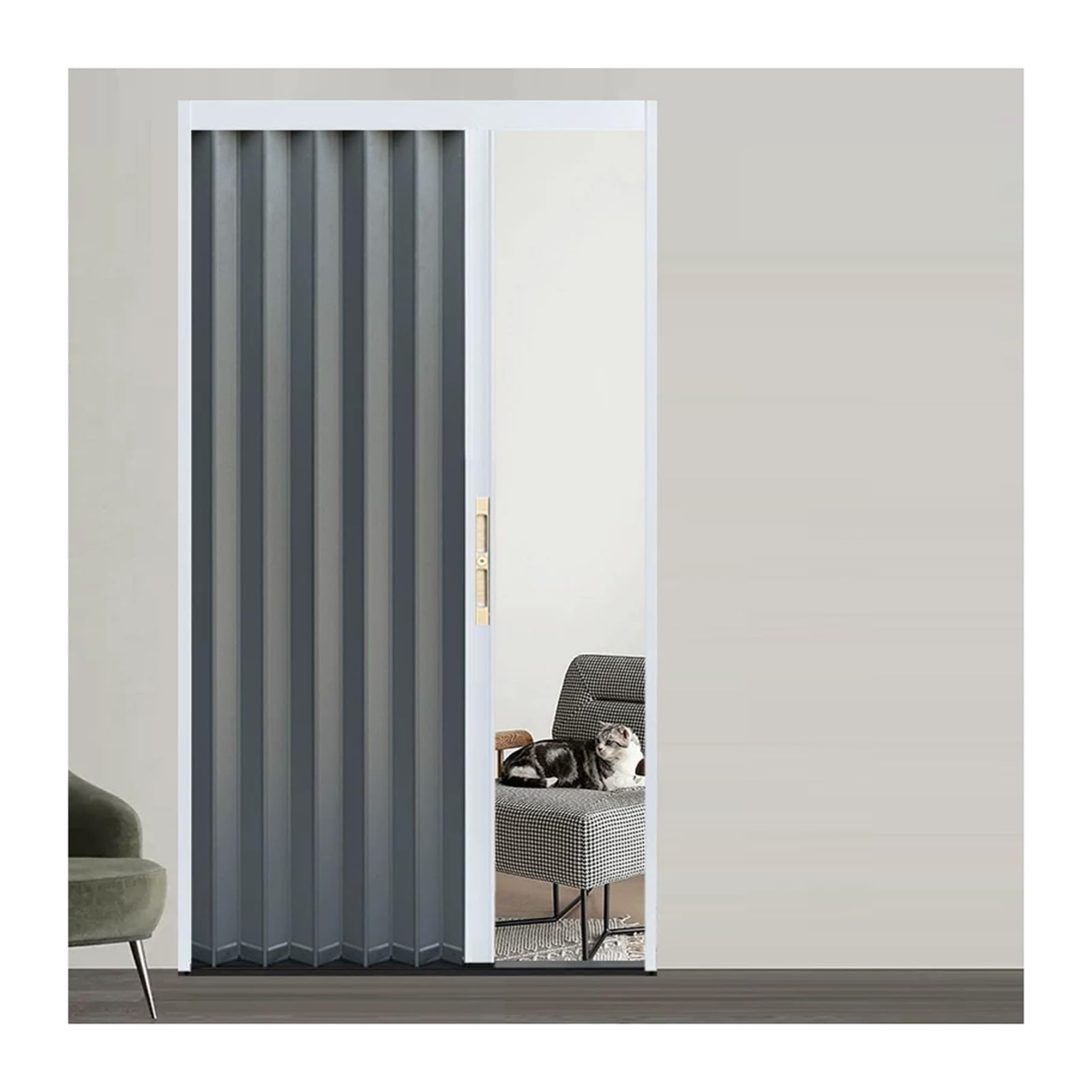 Kphymod White Frame Aluminum Retractable Folding Door, Space Saving Ultra Low Track Accordion Room Partition For Kitchen Shower Bedroom Separator(,85X210cm)
