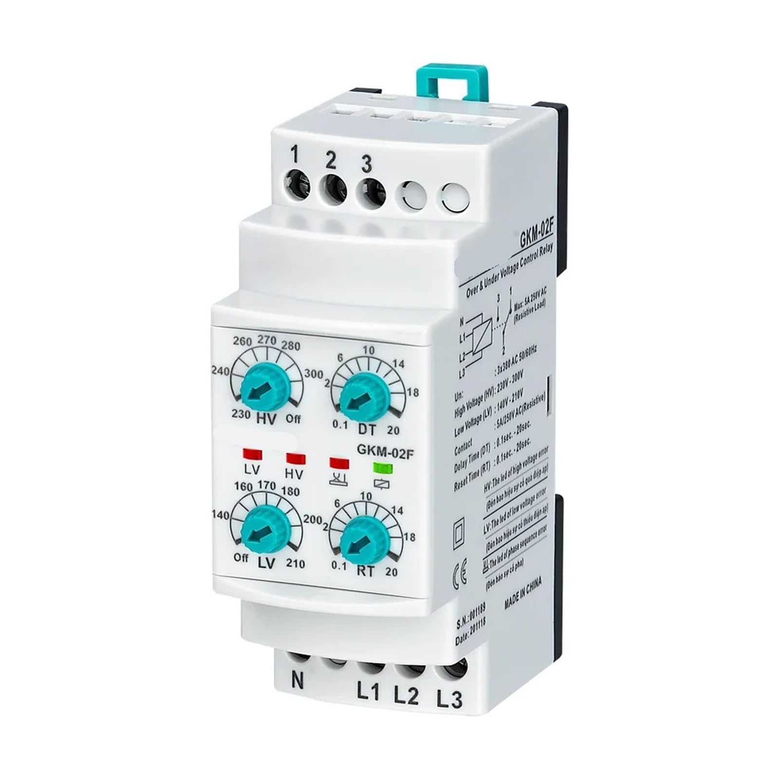 Balydlul One Color Gkm-02F 3 * 380Vac With-Neutual Three-Phase Phase Failure, Phase Sequence, Under&Over Voltage Relay