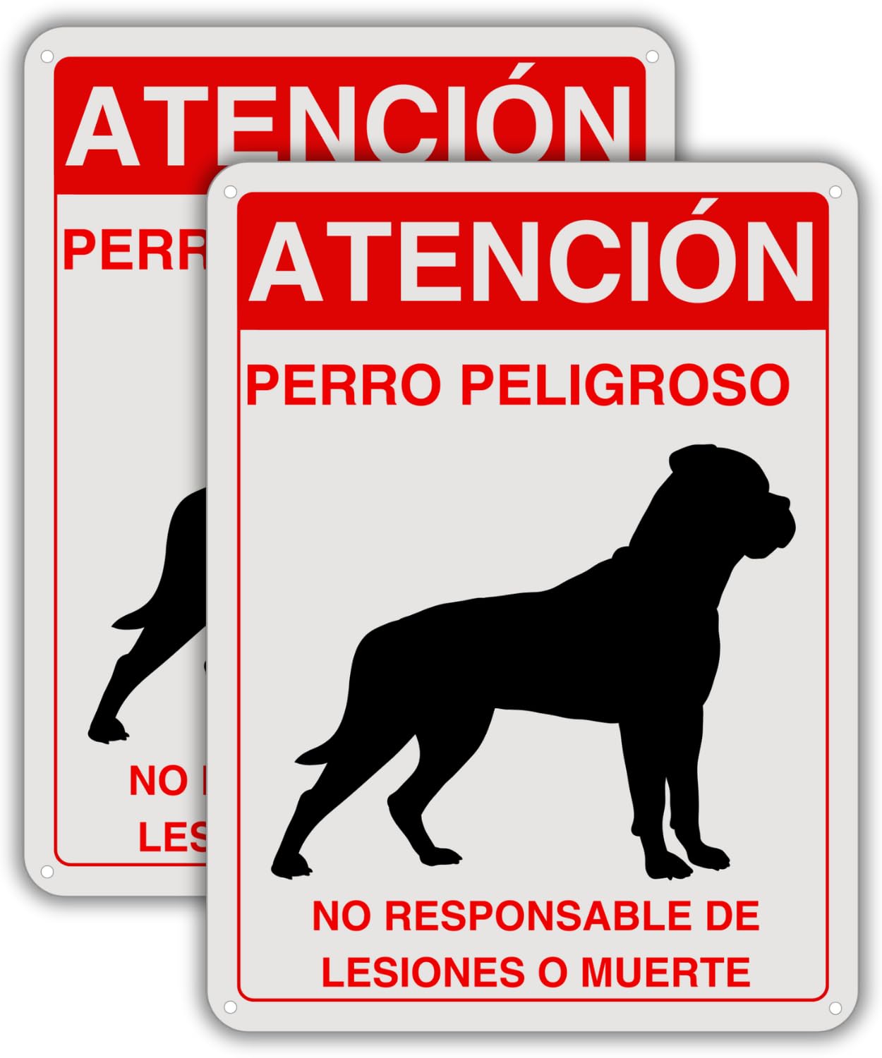 Cartel Perro Peligroso - 21x28 cm - Aluminio Reflectante - Grosor 0,8 mm - Letrero Cuidado Perros - Resistente Exterior - 2 Unidades
