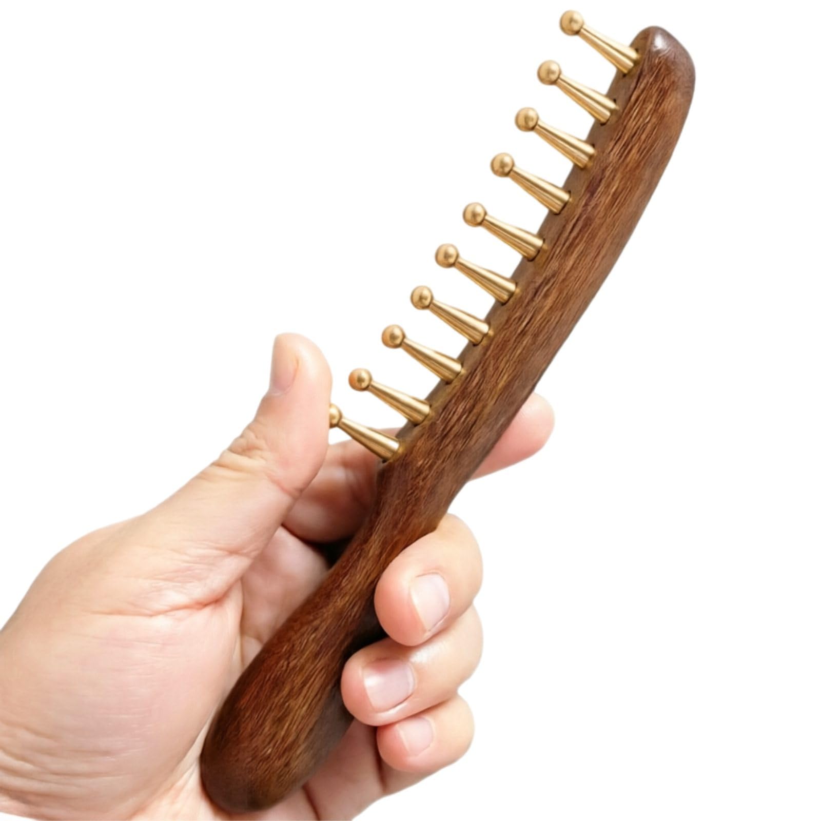 Wide Tooth Scalp Massage Comb Copper Sandalwood Meridian Tool