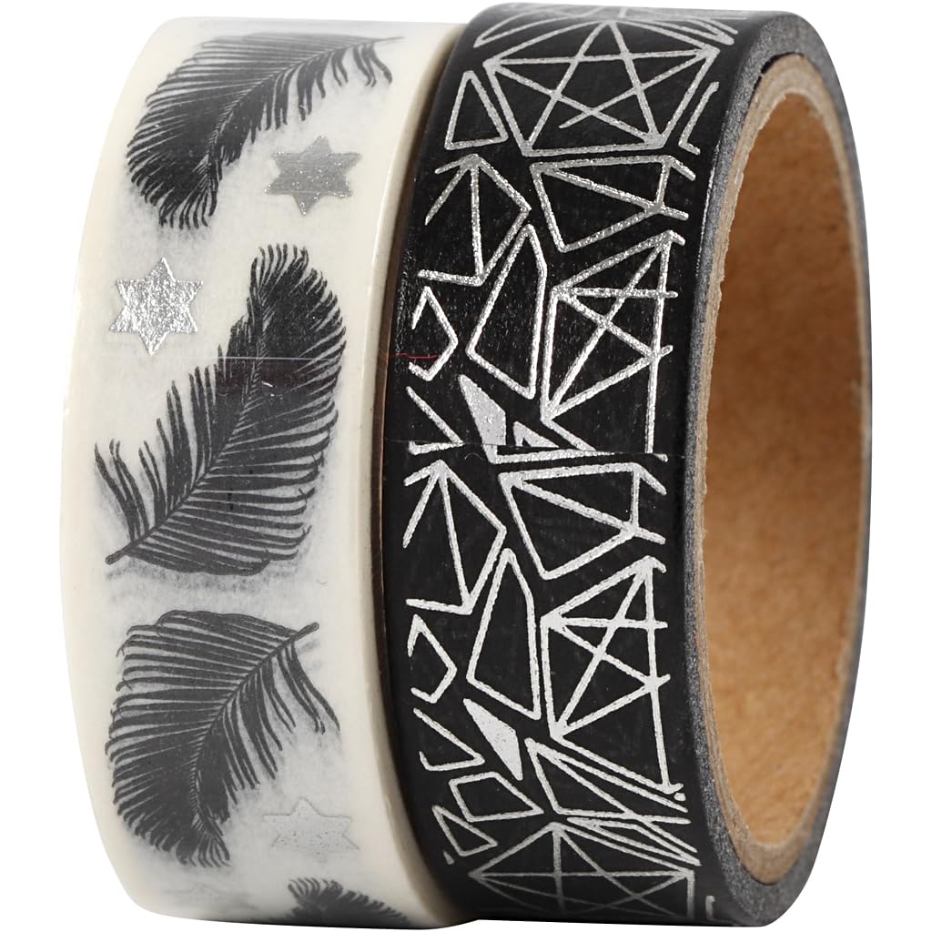 Vivi Gade DesignWashi Tape, W: 15 mm, Feather and Pattern -foil, 2x4m