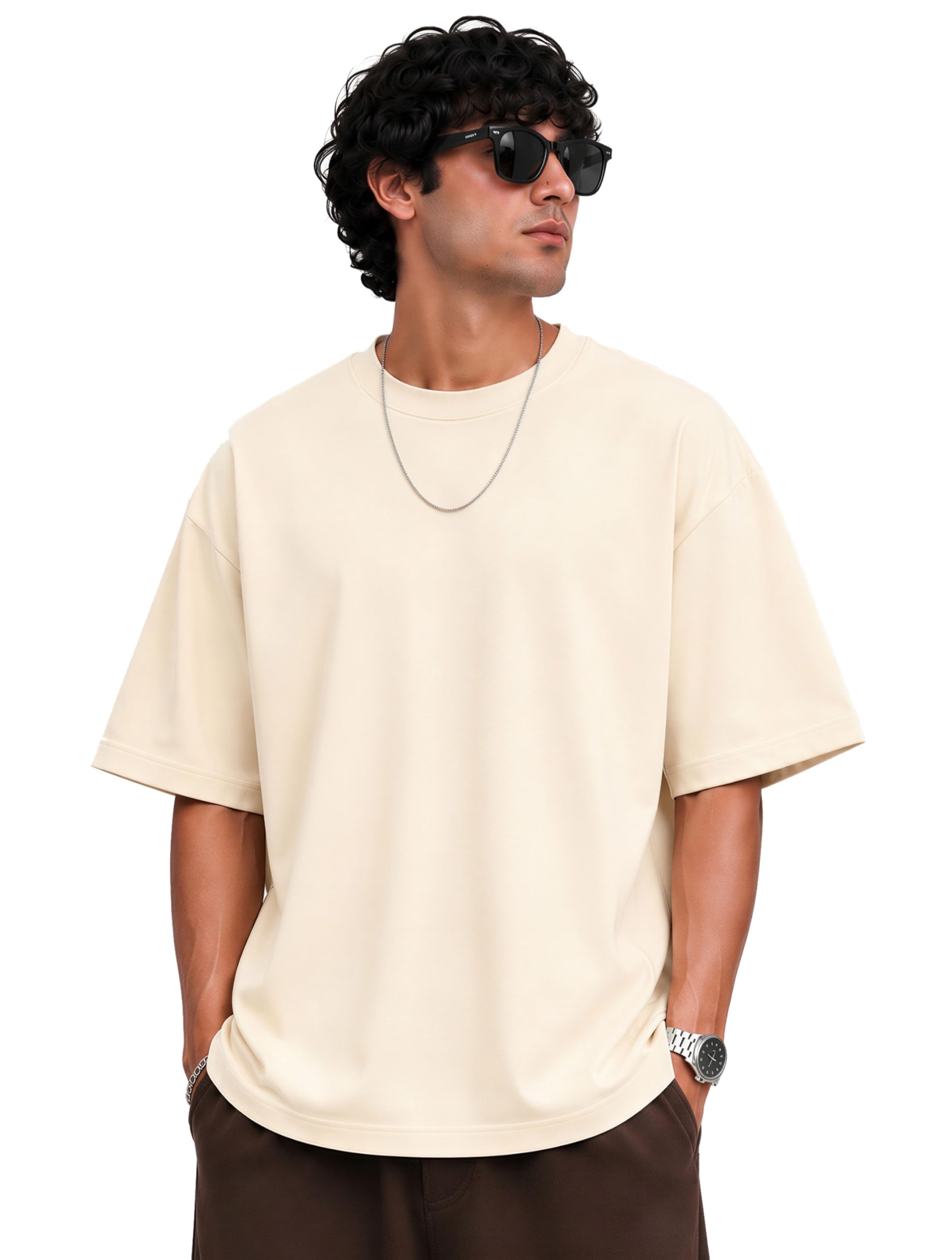 Oversized T Shirt for Men | 240 GSM Heavyweight Cotton T Shirt | Drop Shoulder Oversized Tshirt for Men | Baggy Loose Fit Streetwear Round Neck Half Sleeve Casual Wear-image-48
