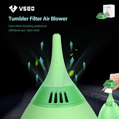 Miniatura 3 de VSGO Soplador de aire para cámara con filtro de aire comprimido para Nikon, Sony, Canon lente y limpieza del sensor, diseño de vaso verde (V-B014E)