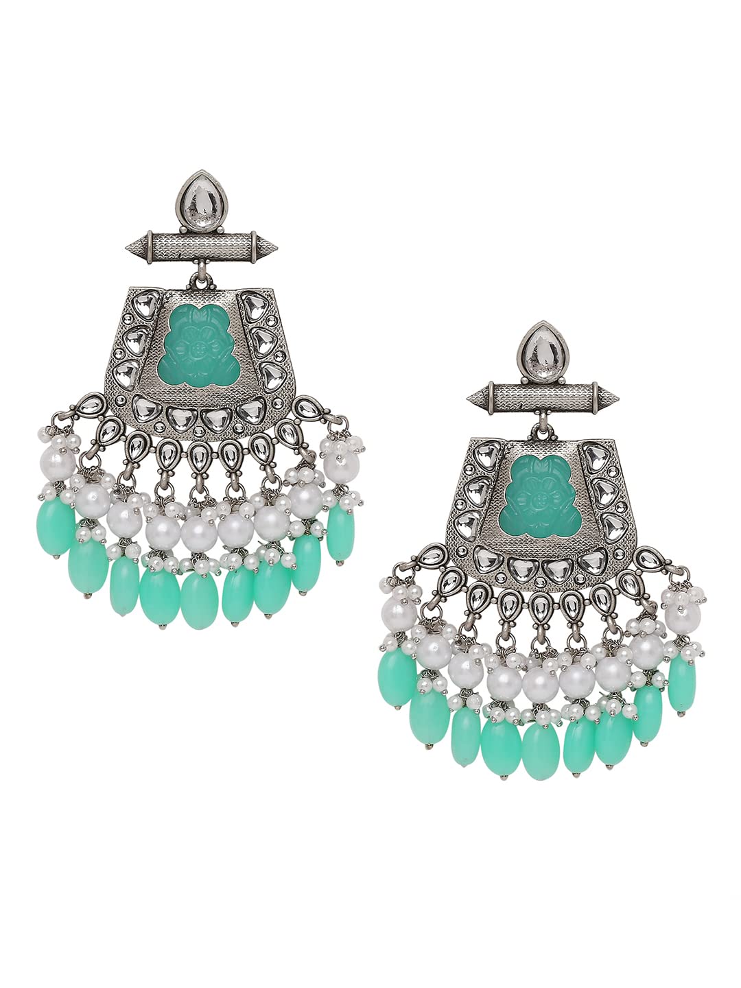 OOMPHelicious Jewellery Oxidised Silver Tone Mint Green Jaipur Stones & Kundan Ethnic Traditional Large Drop Earrings For Women & Girls Stylish Latest (ECK158_AMR3) (B0BF91HHRX) Amazon Price History, Amazon Price Tracker
