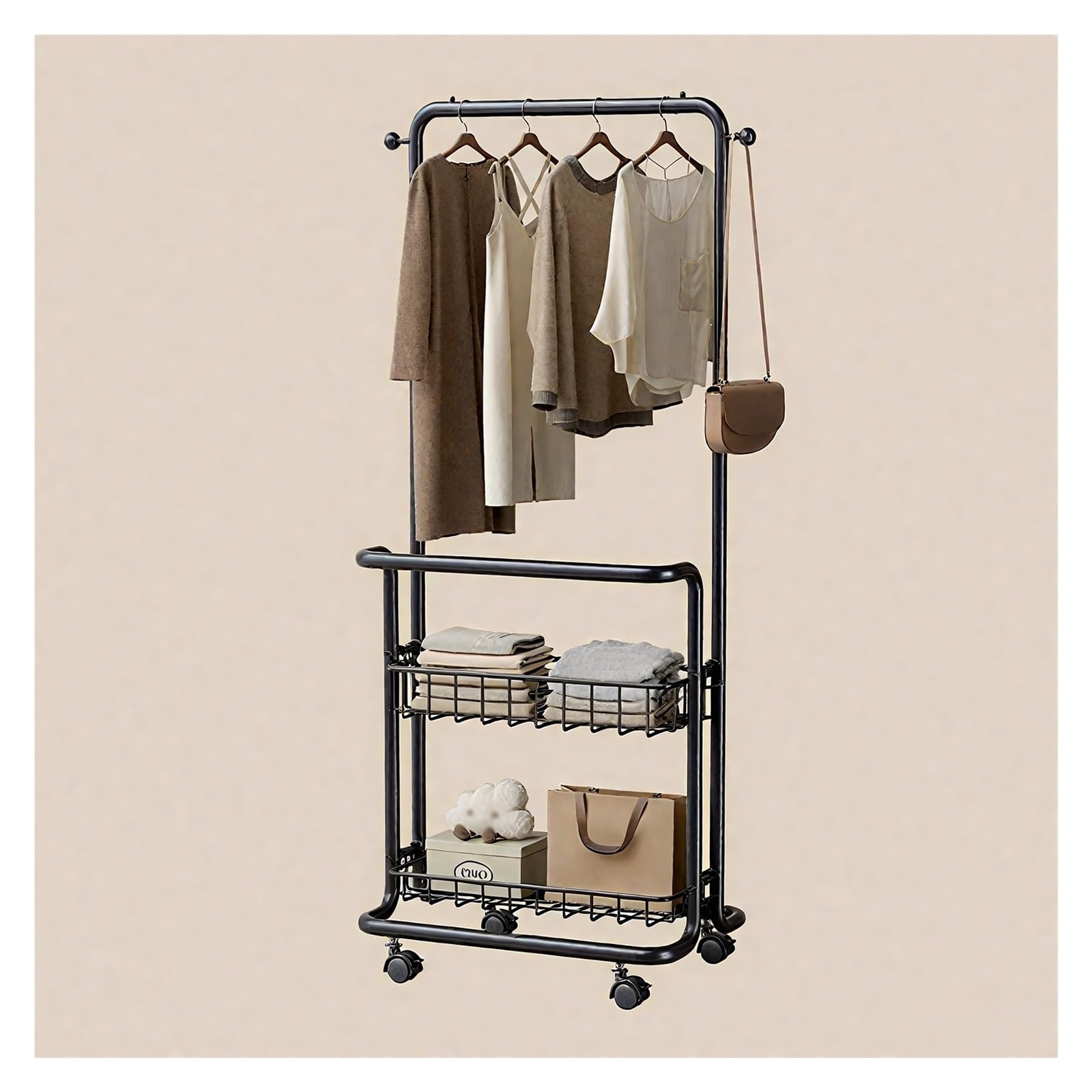 POLGDW Double Coat Rack with Shoe Storage Open Wardrobe Hanger for Entryway Hallway Bedroom 45cm 17.7in Stylish nizer for Clothes and Shoes