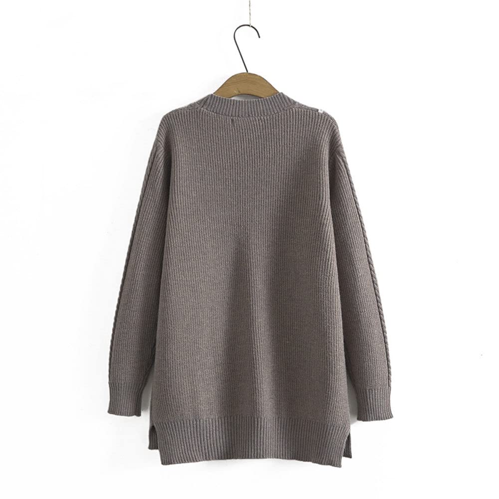Cardigan Femme Col Rond Chunky Gris - Manches Longues Capuche Boutons Ouvert - Tricot Chaud Grande Taille