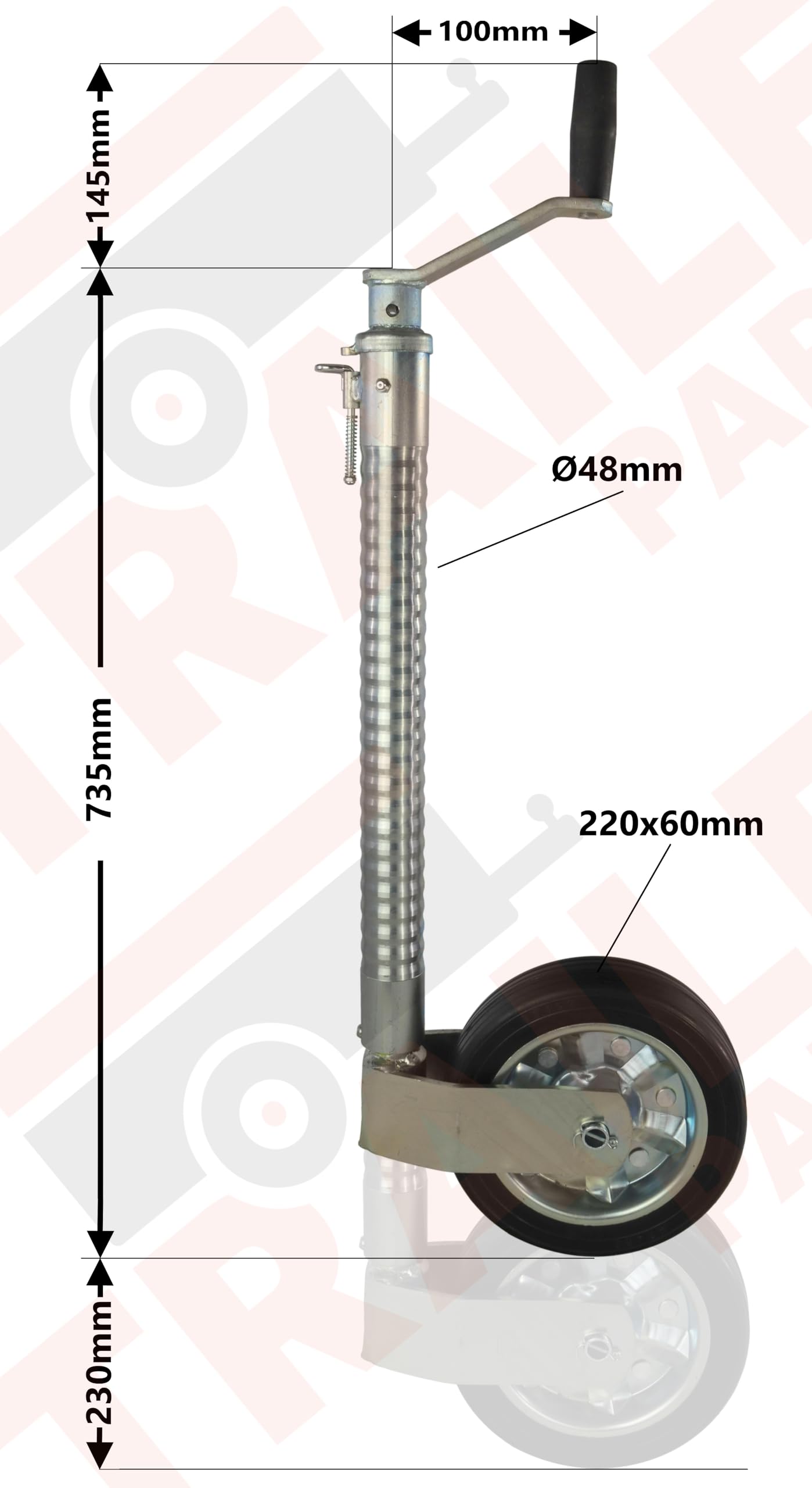 Stützrad Sicherheitsstützrad Rohr gerippt 48mm 300kg 220x60 Trailer Anti-Rutsch Caravan Anhänger Wohnmobil Rangierhilfe