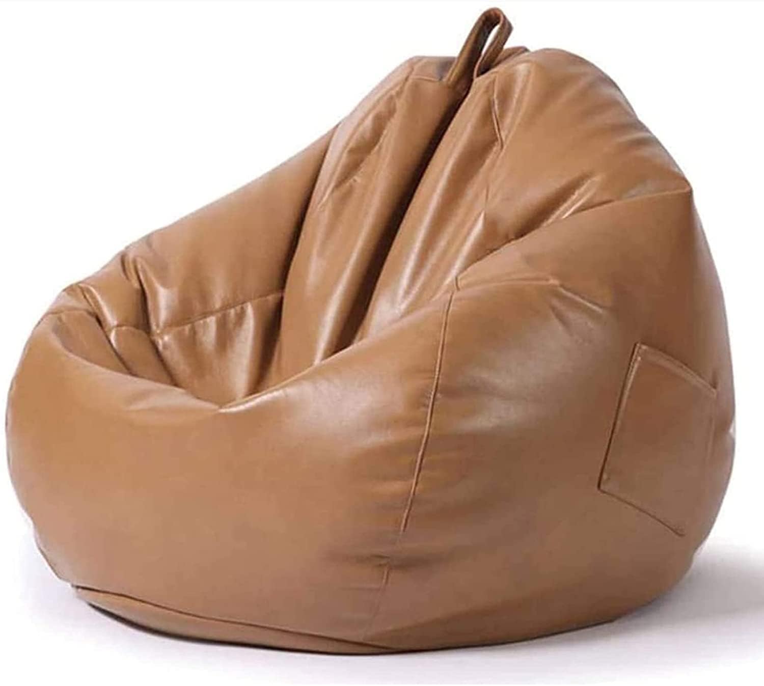Lazy Floor Sofa Beanbag Cover Gaming, Beanbag Chair (No Filler, Cover Only) PU Leather Bean Bag Chairs Toys Storage Bean Bag Couch Lazy Lounger Sofa for Living Room Bedroom College Dorm(Khaki,90*110cm
