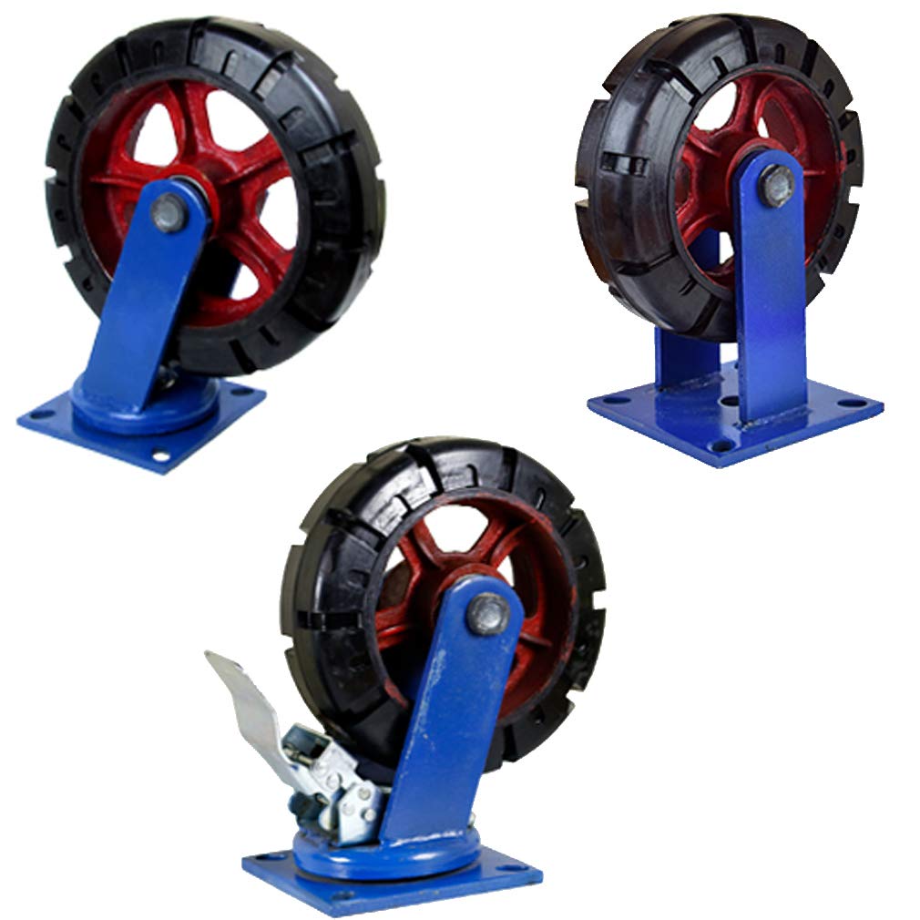 Roulettes Industrielles Pivotantes en Caoutchouc,Roulettes de Meubles Lourd,Bande de Roulement des Pneus,Roulement à Billes,Antidérapant,Charge 2400lb,pour Chariots,Table de Travail (250MM,Universel)