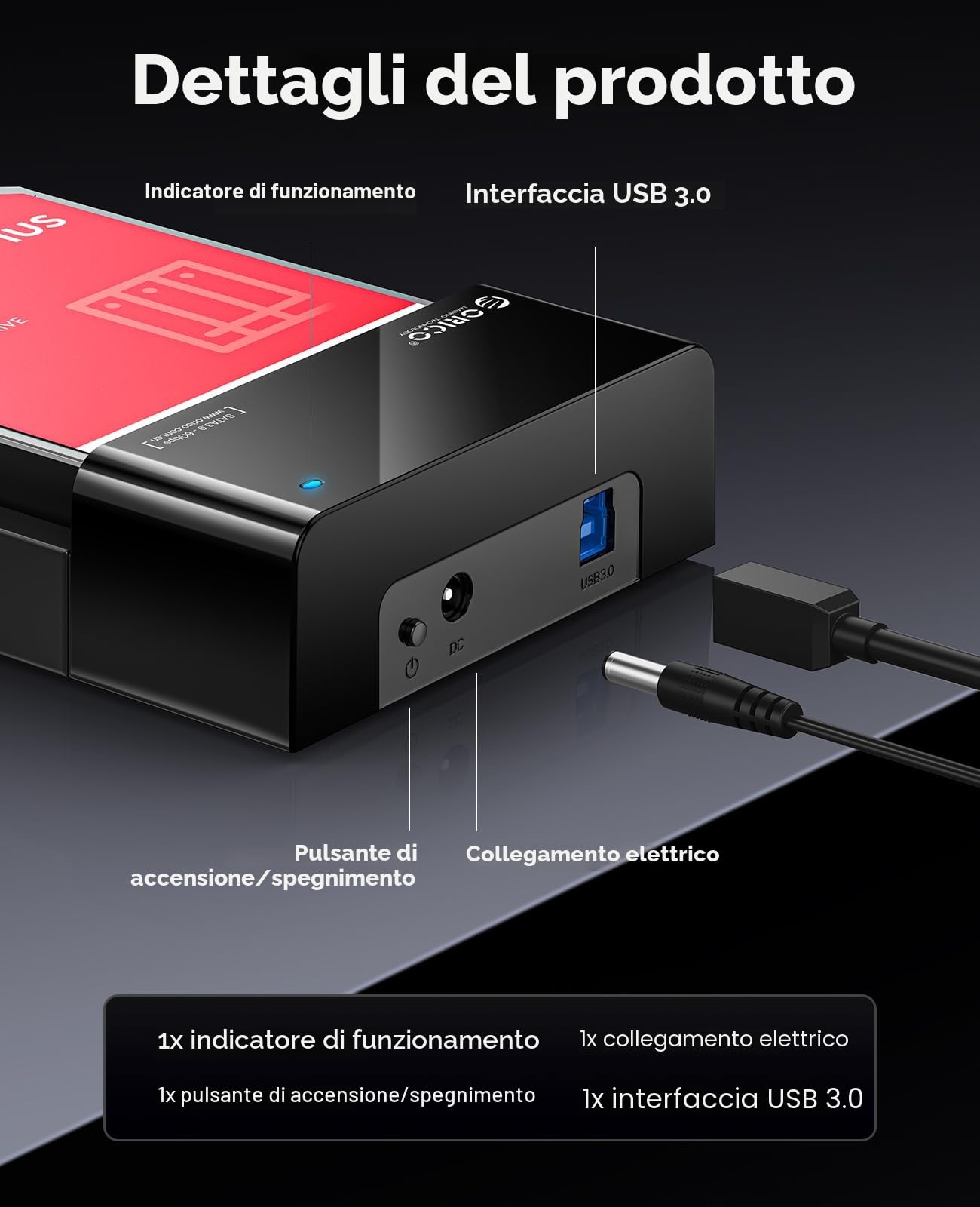 ORICO Docking Station Esterna USB 3.0 SATA per Dischi Rigidi SATA da 2,5/3,5 Pollici, Docking Station per Dischi Rigidi da 5 Gbps con Capacità Fino a 24 TB [Supporta UASP] 2230/2242/2260/2280