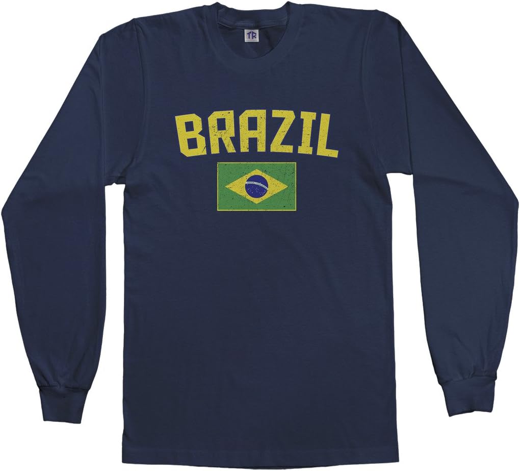 Threadrock Men's Brazil Flag Long Sleeve T-Shirt
