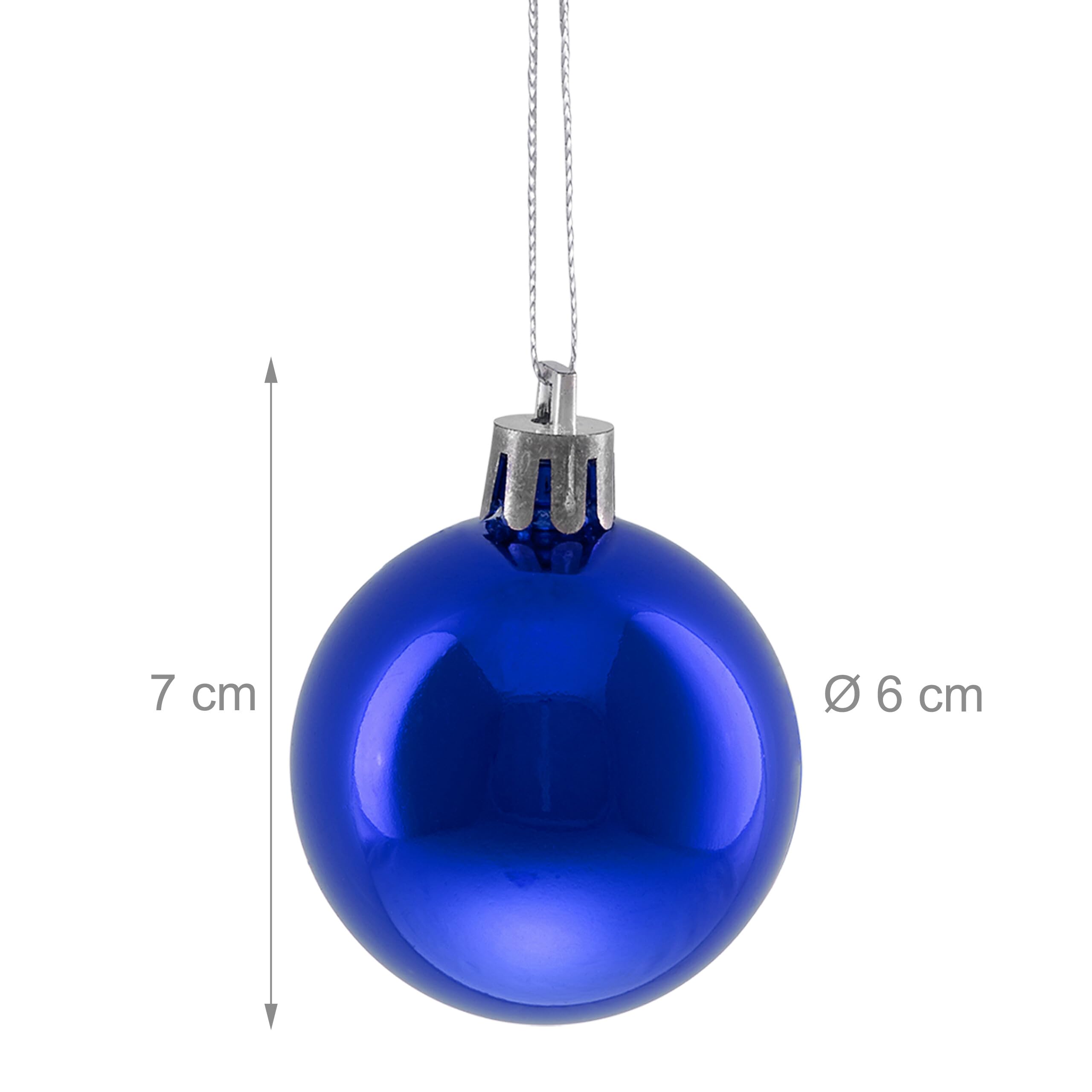 Relaxdays Bolas Árbol Navidad, Set 100, Plástico, Diseño Brillante, 6 cm, Adornos Navideños, Decoración Natal, Azul