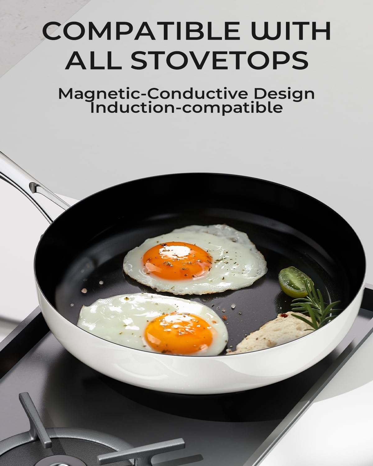 Ceramic Nonstick Frying Pan for Cooking, 10.4 Inch Non Stick Tri-Ply Stainless Steel Pan, Non Toxic Skillet, PTFE & PFOA Free, Compatible with All Stovetops, Dishwasher & Oven Safe - Image 7