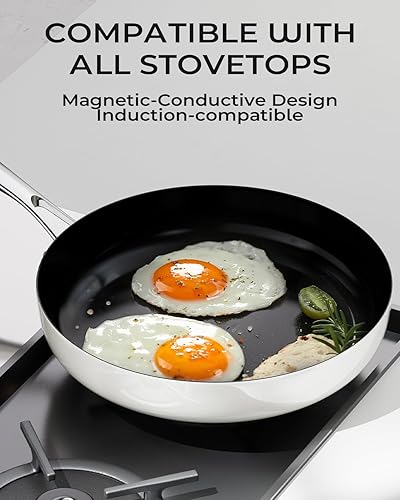 Miniatura 7 de Sartén antiadherente de cerámica para cocinar, sartén antiadherente de acero inoxidable de tres capas de 10.4 pulgadas, sartén no tóxica, libre de