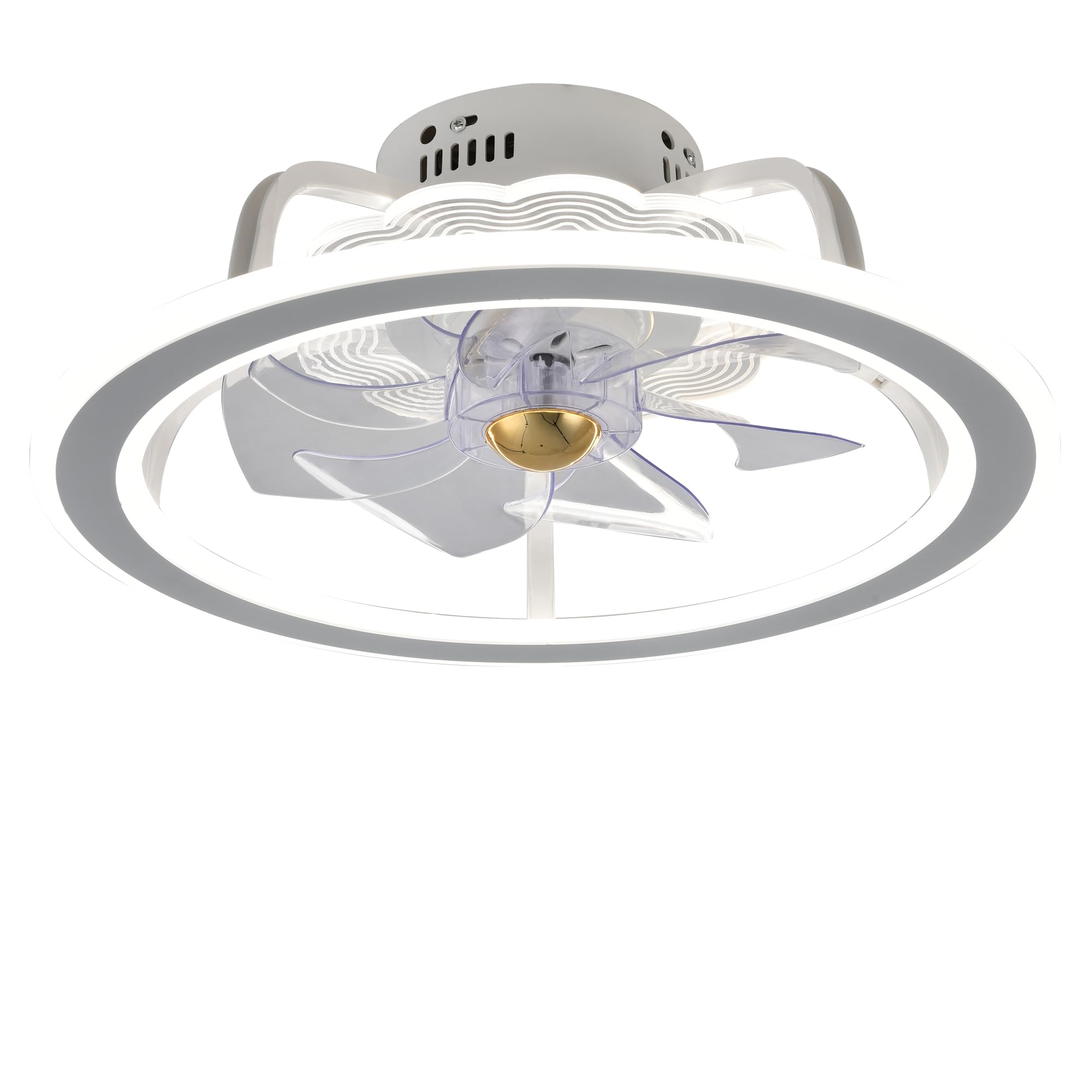 FOSOQIB Modern Flush Mount Ceiling Fans with Lights, LED Dimmable Low Profile Ceiling Fans with Lights and Remote, Bladeless Ceiling Fans with Light for Bedroom Living Room Kids Room Kitchen