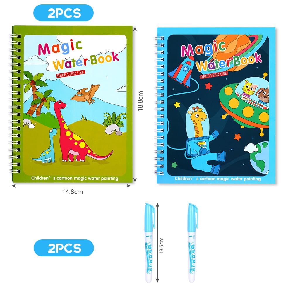 OSDUE Libro da Colorare ad Acqua, 2 Pezzi Libro di Pittura ad Acqua per Bambini, Libro da Colorare ad Acqua Magica con Penna, Bambini Istruzione Drawing Toy, Bambini in Viaggio Attività di Pittura