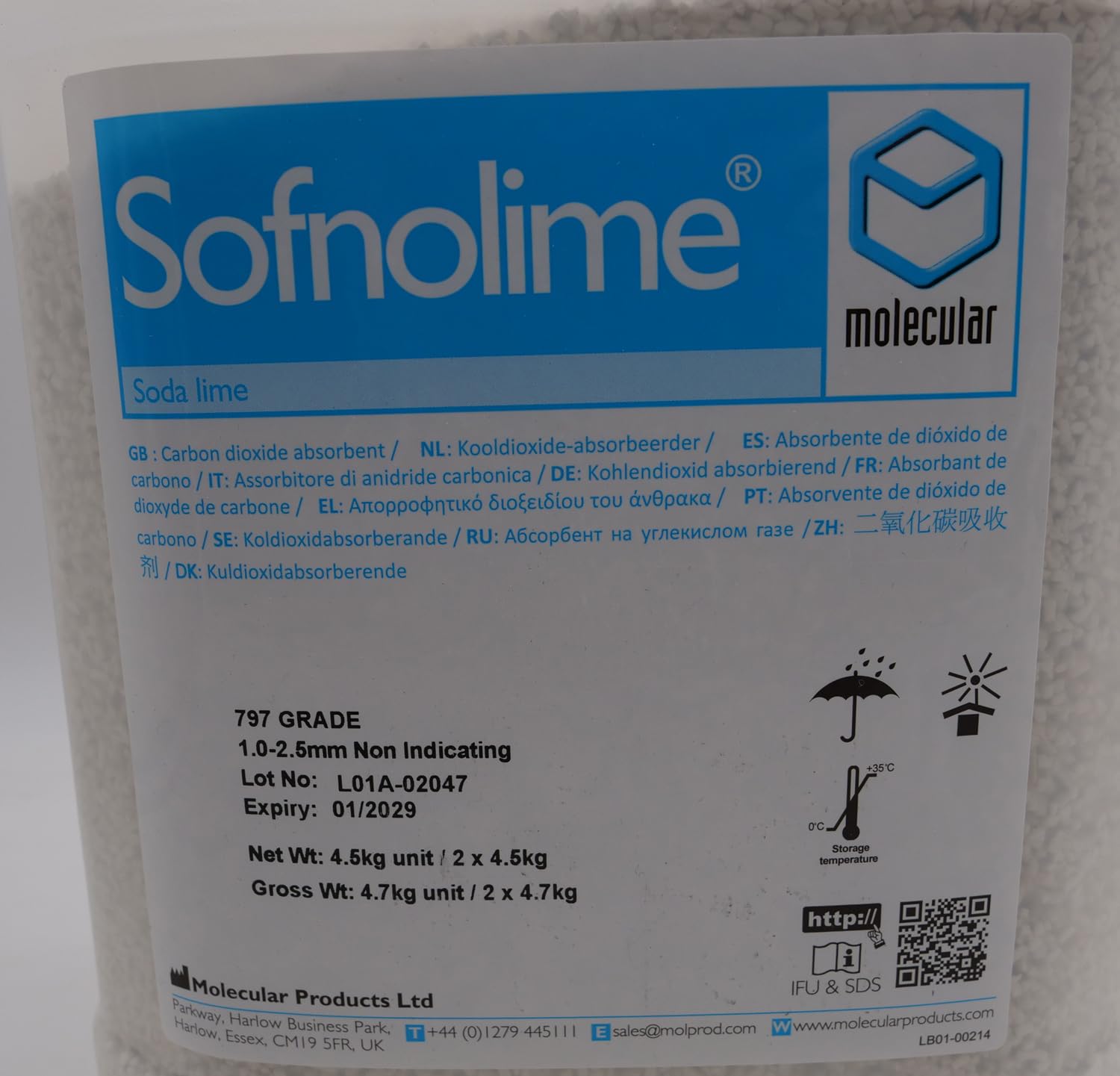 Sofnolime 797 - Calce respiratoria granulato, 4,5 kg