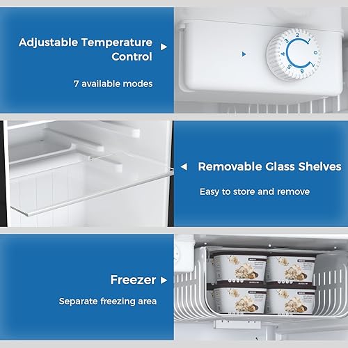 Miniatura 5 de Antarctic Star Mini refrigerador compacto con congelador, 3.2 pies cúbicos de una sola puerta con termostato ajustable, estantes de vidrio