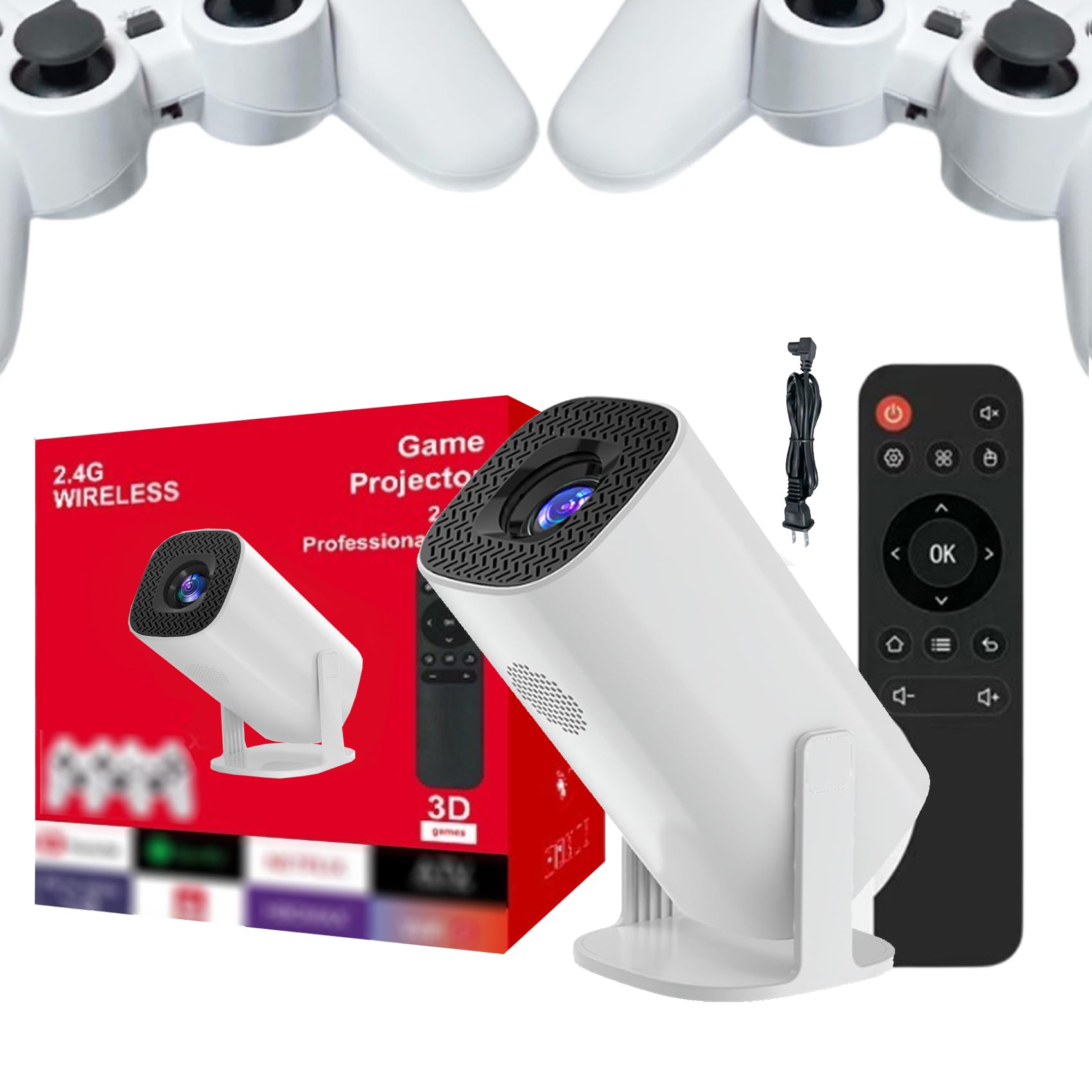 P30 Max Projector with 2 Wireless Controllers - Smart Gaming Projector with Built-in Applications, Mini Portable with WiFi and Bluetooth