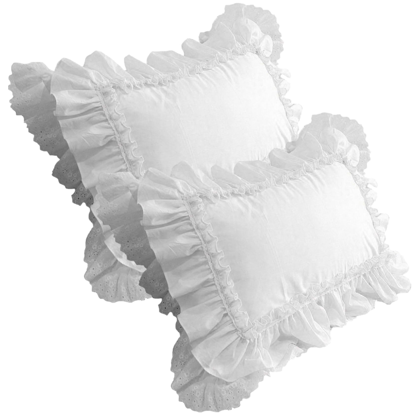 Heidouse 2Pcs Ruffle Pillow Case, 19X29 Inch Cotton Soft Pillow Cases With Lace, Vintage Home Essentials For Bedroom, Bed
