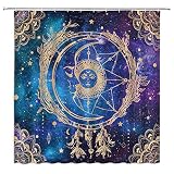 Sun and Moon Shower Curtain Celestial Vintage Burning Sun Sketch Galaxy Mystic Abstract Mandala Boho