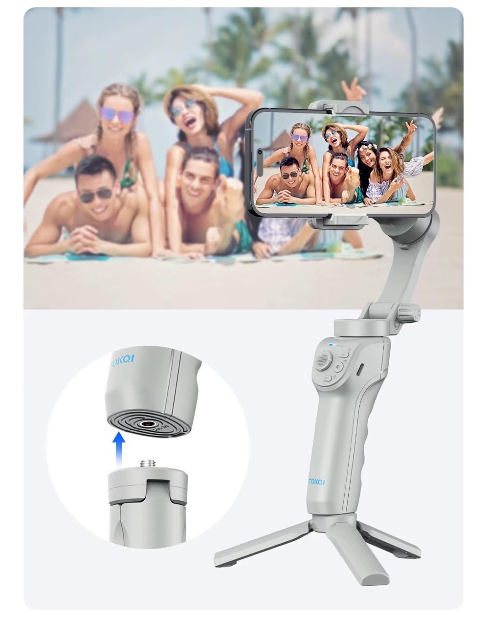 Soporte Estabilizador para Telefono, Smartphone, Base de 3 Ejes, Luz de Relleno, Compatible con iPhone y Android, Seguimiento 4.0 AI, Portátil y Plegable, para Youtube, TikTok, Vlog