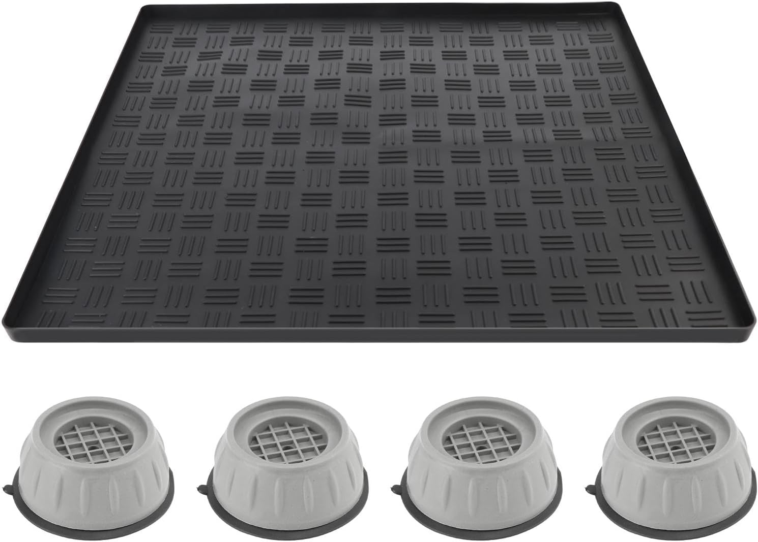 Mini Fridge Silicone Mat with 4 Base Raisers - 23.6"x23.6"x0.7" Under-Fridge Drip Pan, Prevents Leaks & Spills for Mini Fridges, Washing Machines, Air Conditioners