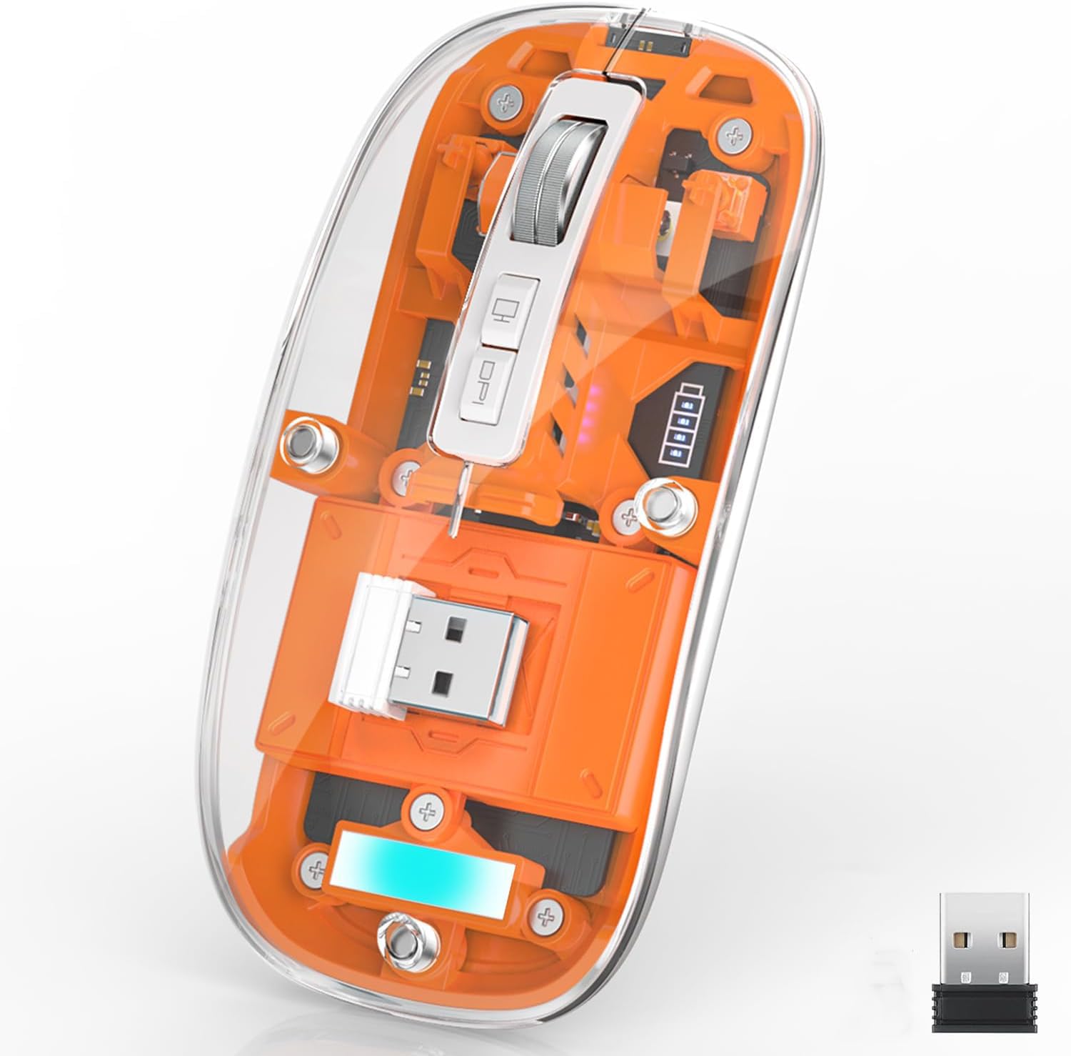 MICROWARE Bluetooth Wireless Mouse Tri-Mode (BT5.1+BT5.1+2.4GHz) USB C Rechargeable Transparent Computer Mouse Silent with USB Receiver