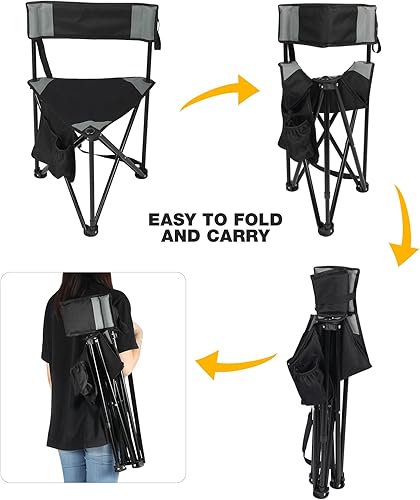 Miniatura 7 de REDCAMP Paquete de 2 Sillas de Camping con Trípode Plegables Ligeras, Asiento de Taburete Trípode Portátil de 3 Patas con Respaldo, Silla de Golf