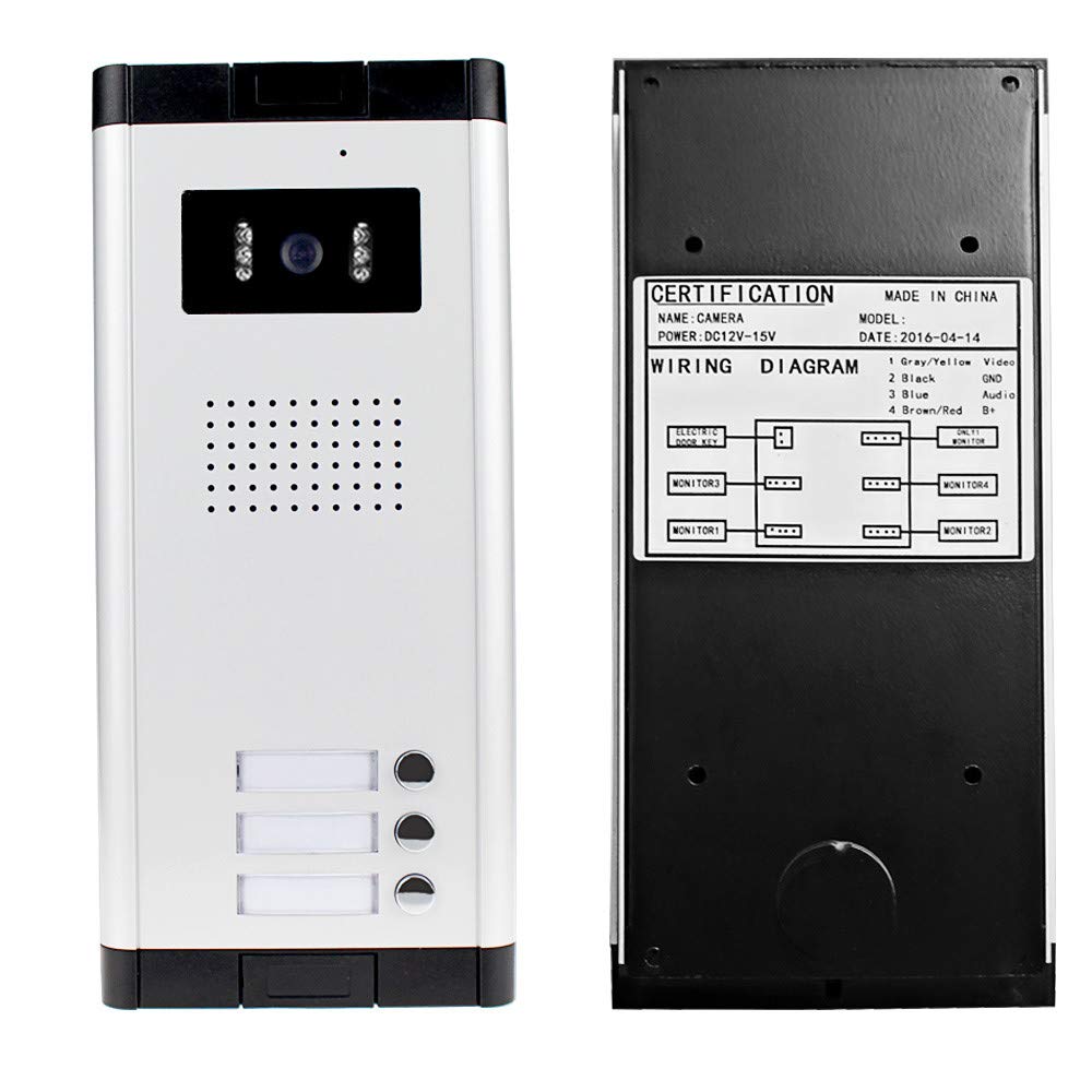 Sistema de intercomunicación por video Sistema de 3 monitores Timbre de video con cámara IR Visión nocturna Teléfono de la puerta para el hogar 3 apartamentos