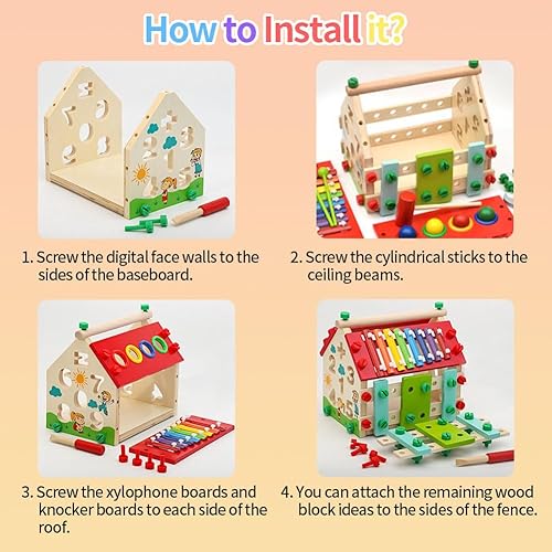 Miniatura 5 de Aozzy Juguete Montessori de madera para casa ocupada con herramienta extraíble, xilófono de tornillos digitales, juguetes sensoriales para niños