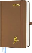 2026 Daily Diary 18 x 10 cm – 1 Page per Day A6 Planner, Jan 2026 to Dec 2026-12 Months, PU Hard Cover 100gsm Paper, Brown