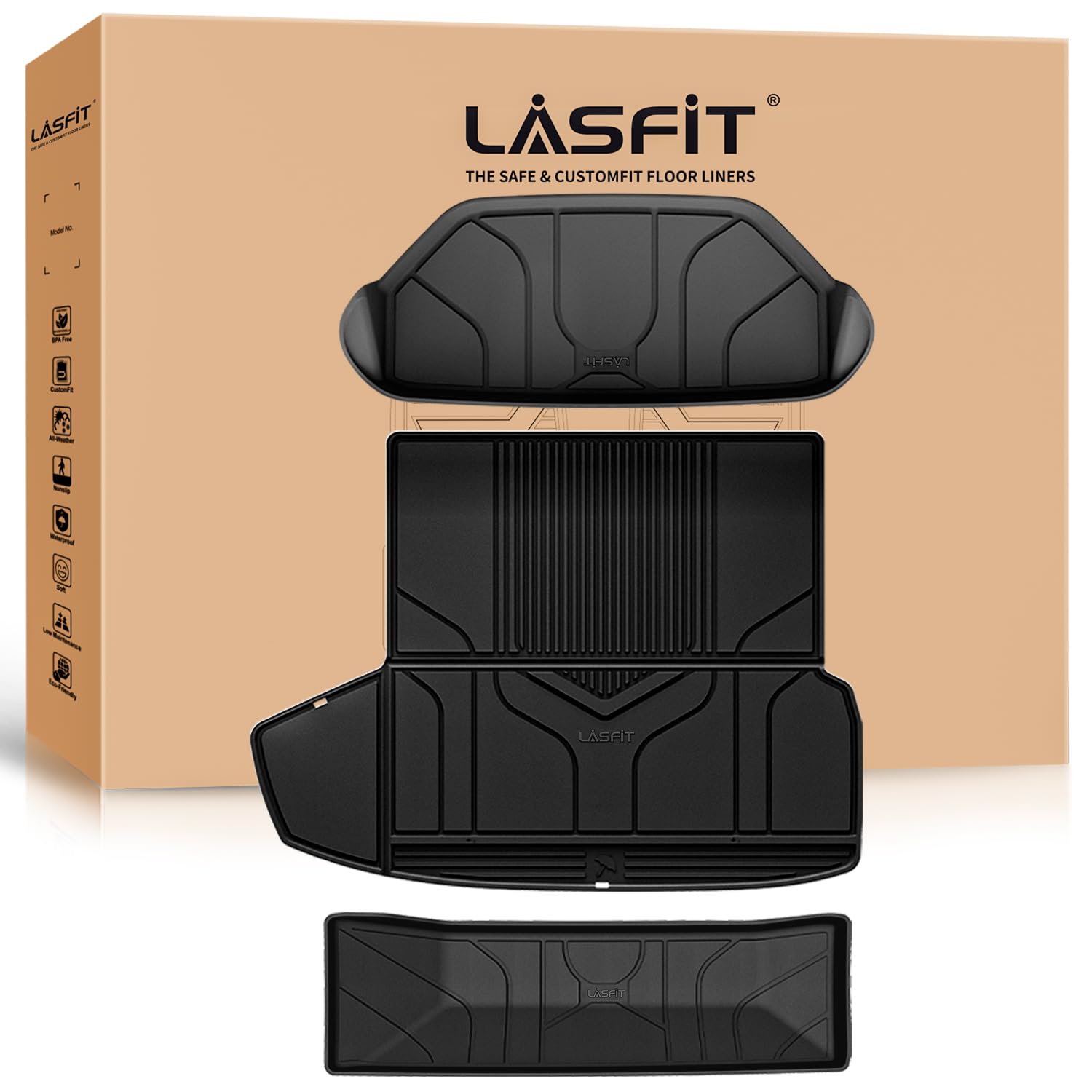 LASFIT Premium Extra Thick Trunk Mats for Tesla Model S &amp; Plaid 2021-2025