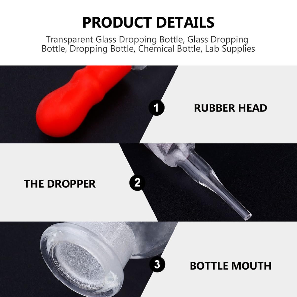 GLEAVI 6 Botellas Cuentagotas de Vidrio Marrón y Blanco, Frascos Químicos Recargables de 30ml y 60ml para Laboratorio y Uso Doméstico