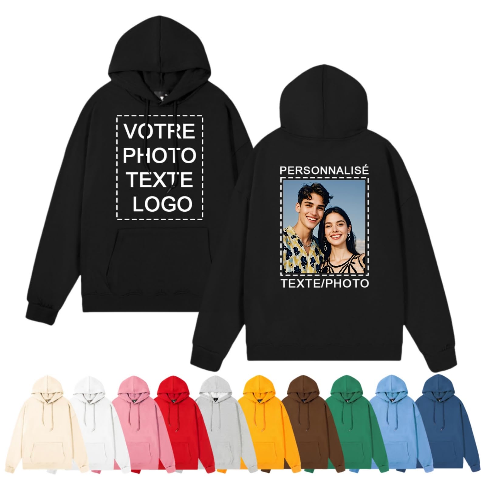 Générique Sweats à Capuche Personnalisé Pull Personnalisable avec Photo et Texte, Hoodie Unisexe