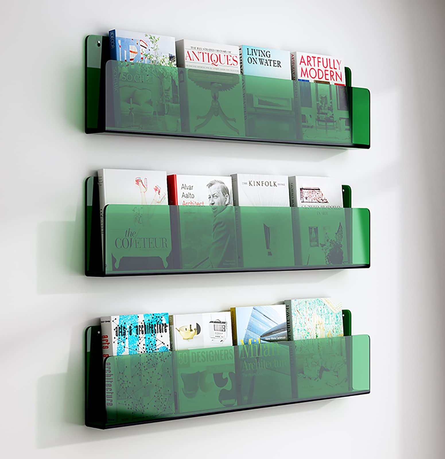 SAeWare Revistero acrílico transparente, decoración de oficina, hogar, sala de estar, revistero, soporte de pared para folletos, 40/80/100/120 cm, verde-60 cm