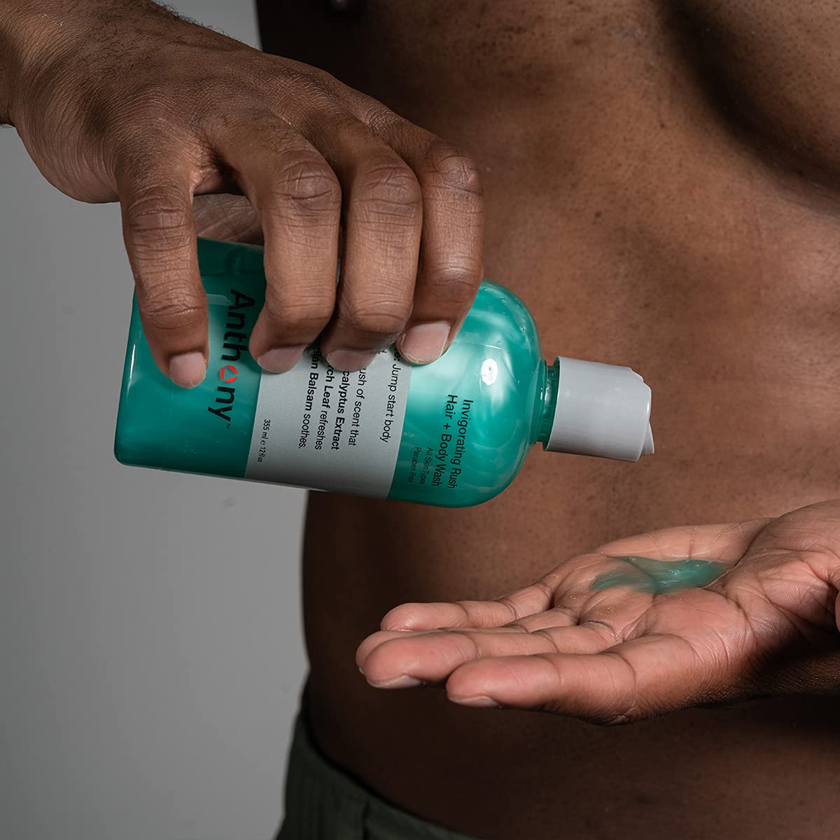 Anthony Mens Body Wash and Shampoo: Invigorating Rush 2-In-1 Liquid Gel Soap & Hair Shampoo, Pine Wood Scent, Hydrating with Eucalyptus, Canadian Balsam, Birch Leaf, Charcoal, Sea Kelp, 12 Fl. Oz - Image 2