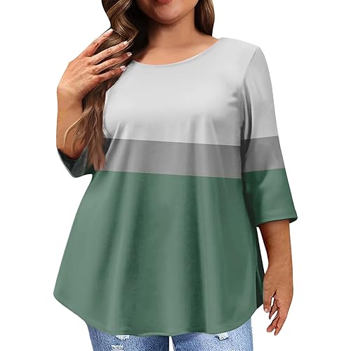 3/4 Length Sleeve Womens Tops Plus Size Tops Crew Neck Tunic Business Work Outfits Print Blouses Casual Shirts