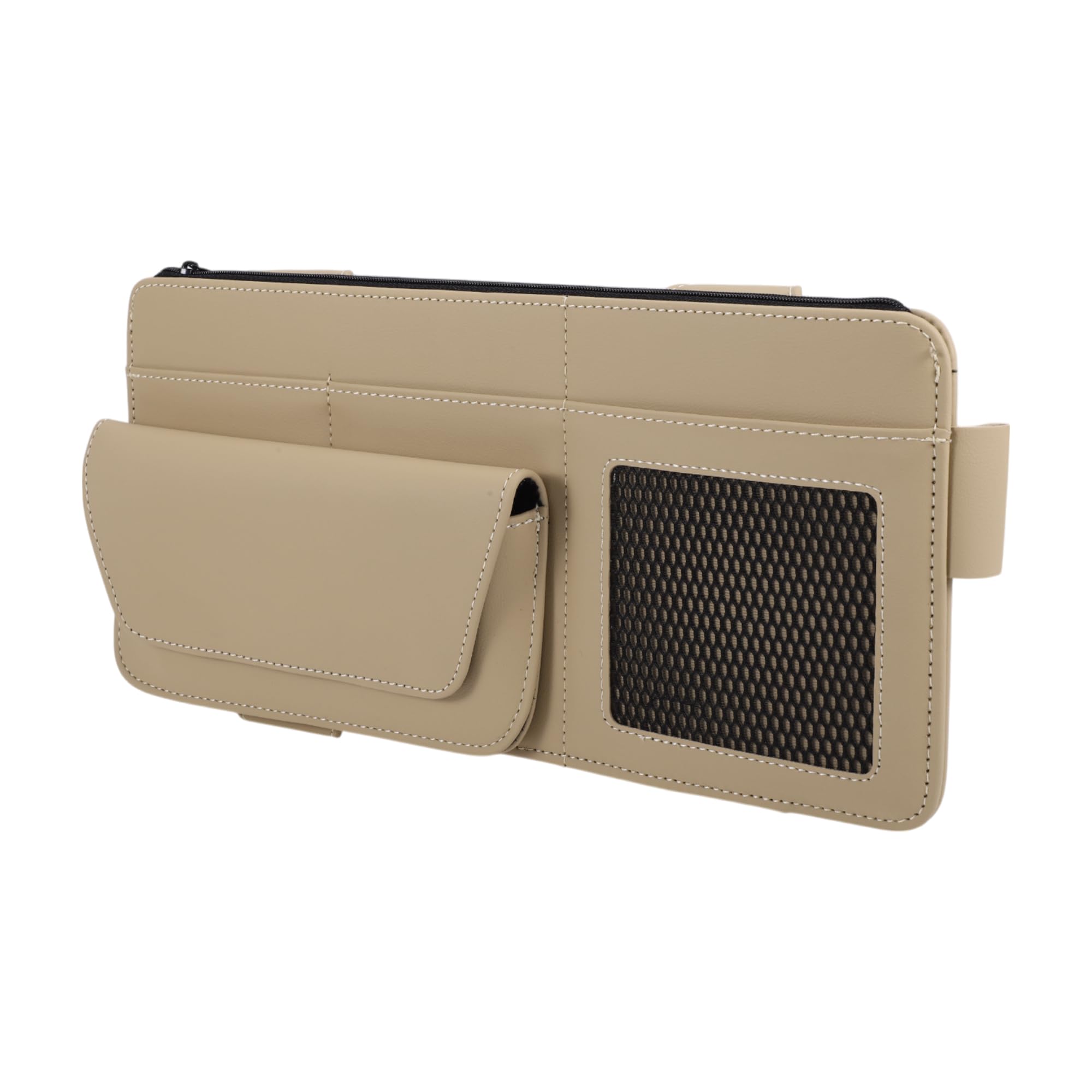 Étui À Lunettes De Soleil pour Voiture avec Pare-Soleil Magnétique Universel Étui À Lunettes De Soleil en Cuir Nappa Beige 34x16cm 1 Pc