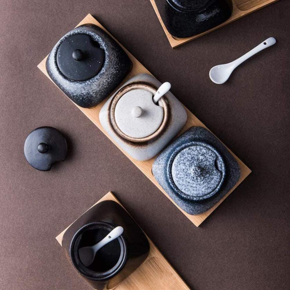 Vintage Gewürzdose aus Keramik mit Deckel, Löffel, Porzellan, Zuckerdose, Gewürzdose für Küche, Restaurant, Bluex3