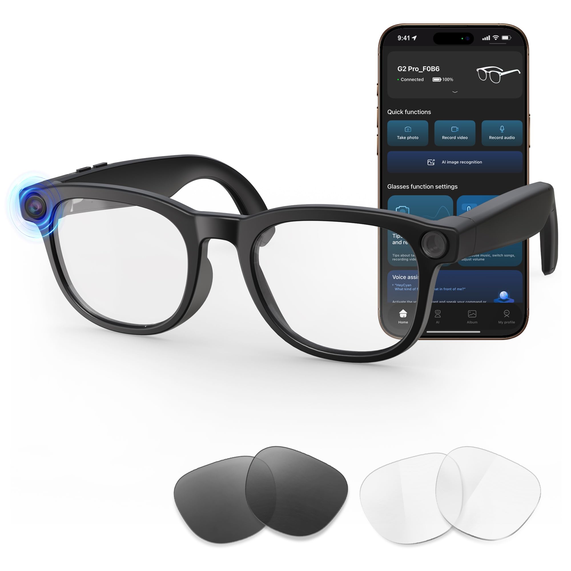 ZasLuke AI Smart Glasses 4K HD Camera 800W Anti-Shake Camera Glasses with Video Recording Dual Mic Simultaneous Interpretation