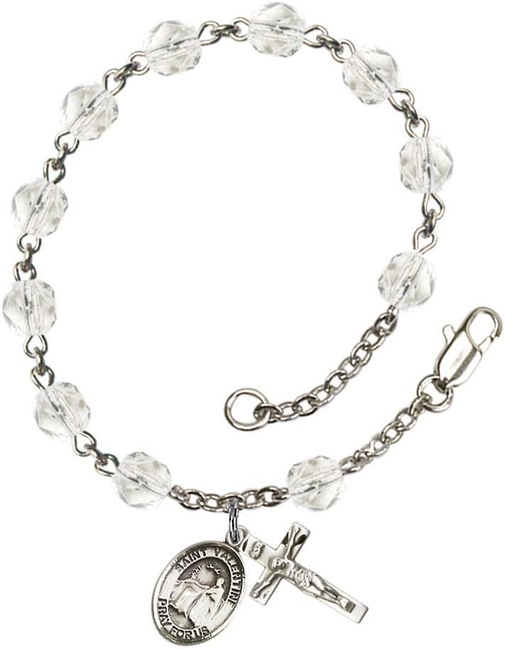 Bonyak Jewelry St. Valentine of Rome Silver Plate Rosary Bracelet 6mm Fire Polished Beads - Every Birth Month Color