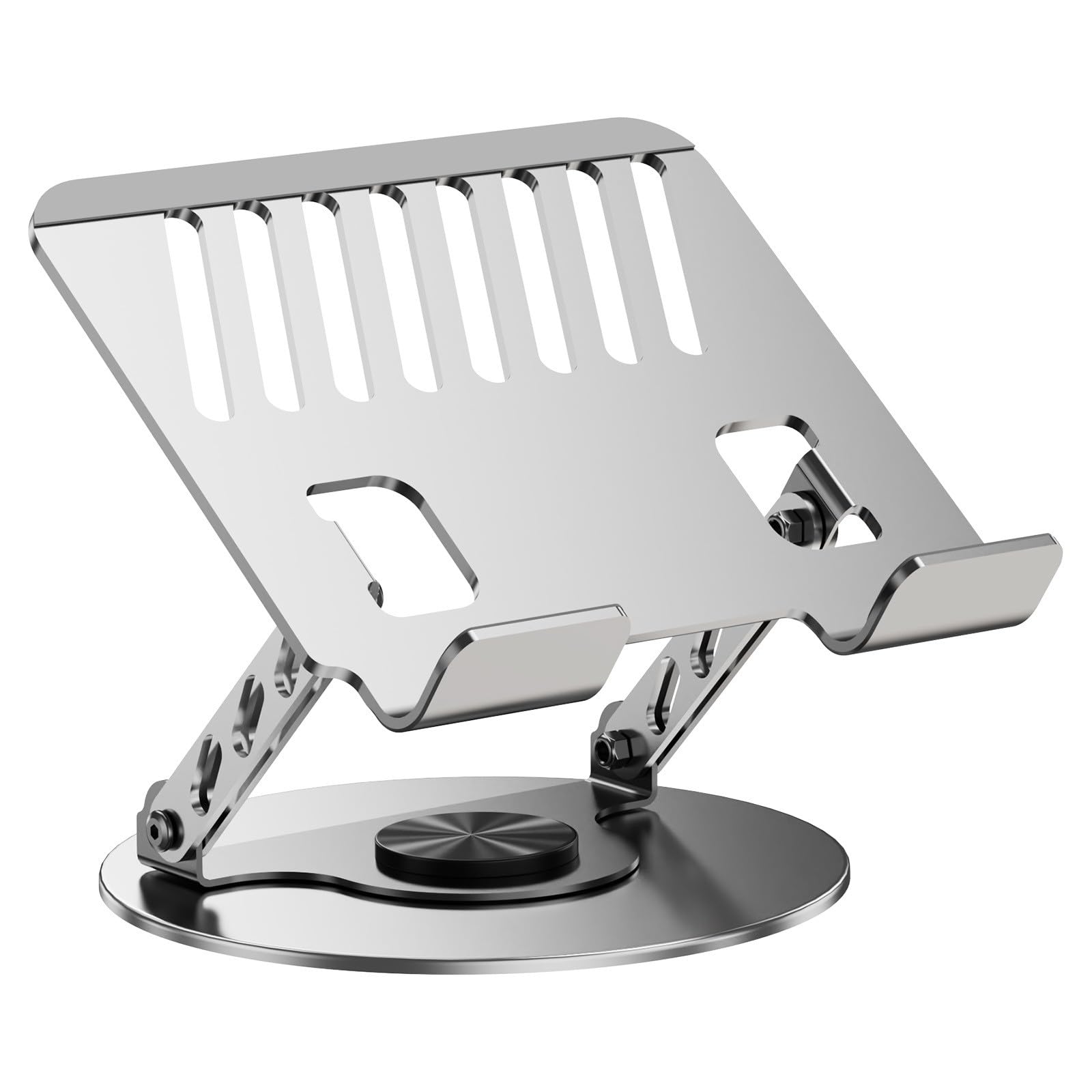 Supporto per laptop salvaspazio con rotazione a 360° Struttura pieghevole in acciaio carbonio Piattaforma raffreddamento desktop regolabile a due assi Supporto per laptop desktop portatile