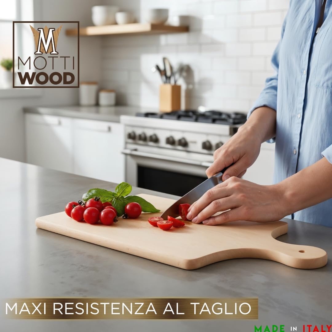 Set 10 Taglieri da Cucina con Manico, 100% Legno Faggio, Perfetto per Tagliare e Servire, Dimensioni 35x14x1hcm, Alta Resistenza, 10 Taglieri, Made in Italy