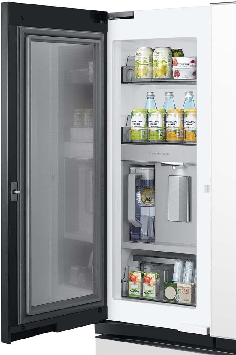 Samsung 30 Cu. Ft. Bespoke 3-Door French Door Refrigerator with Beverage Center, White Glass, RF30BB660012AA
